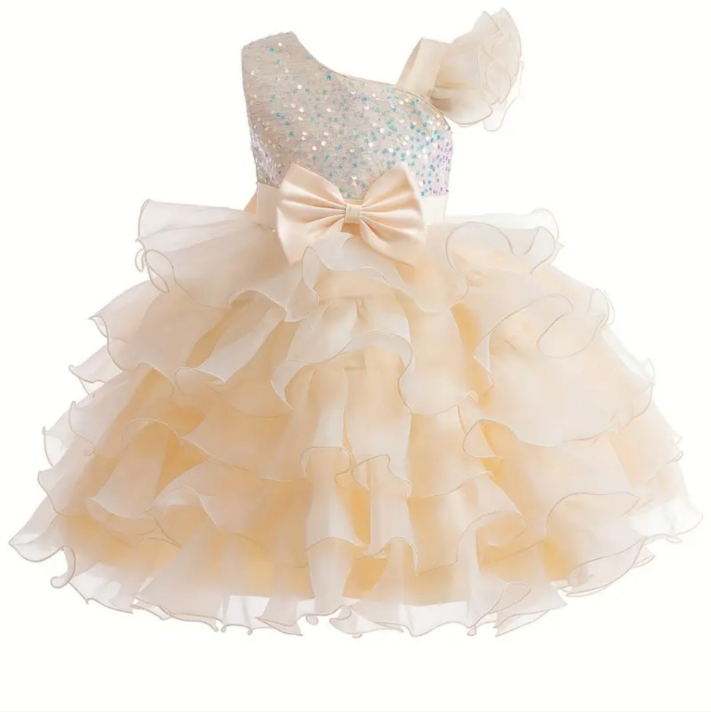 Girls elegant sequin layered mesh dress